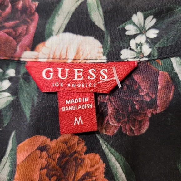 Guess Floral Button-Down Shirt Size Medium Black Red - Picture 5 of 6